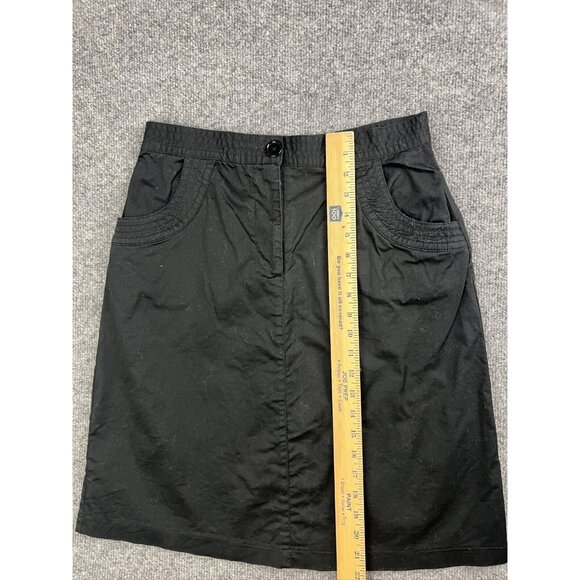 ModCloth Skirt Women's Medium Black A Line Knee Pockets Zipper Rear Button Slit - Picture 4 of 6